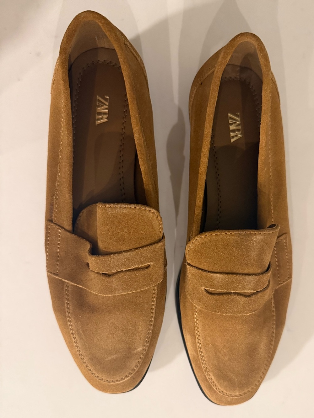 ZARA Camel Suede Penny Loafers | Size 38 | New